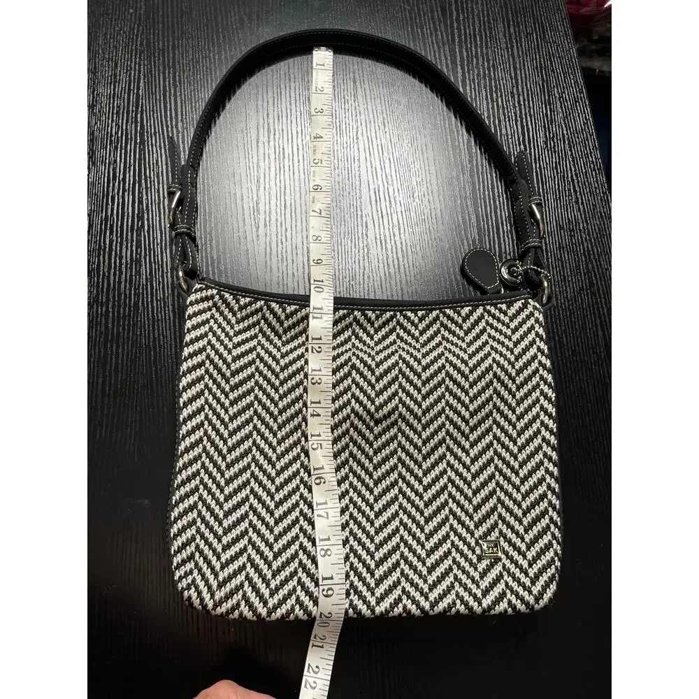 Classic Old Money Style Woven Black and White Herribone Purse by The Sak